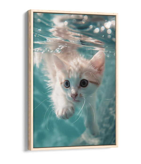Kitten Canvas Art - Cute Underwater Animal Print | Float Effect Canvas Wall Decor
