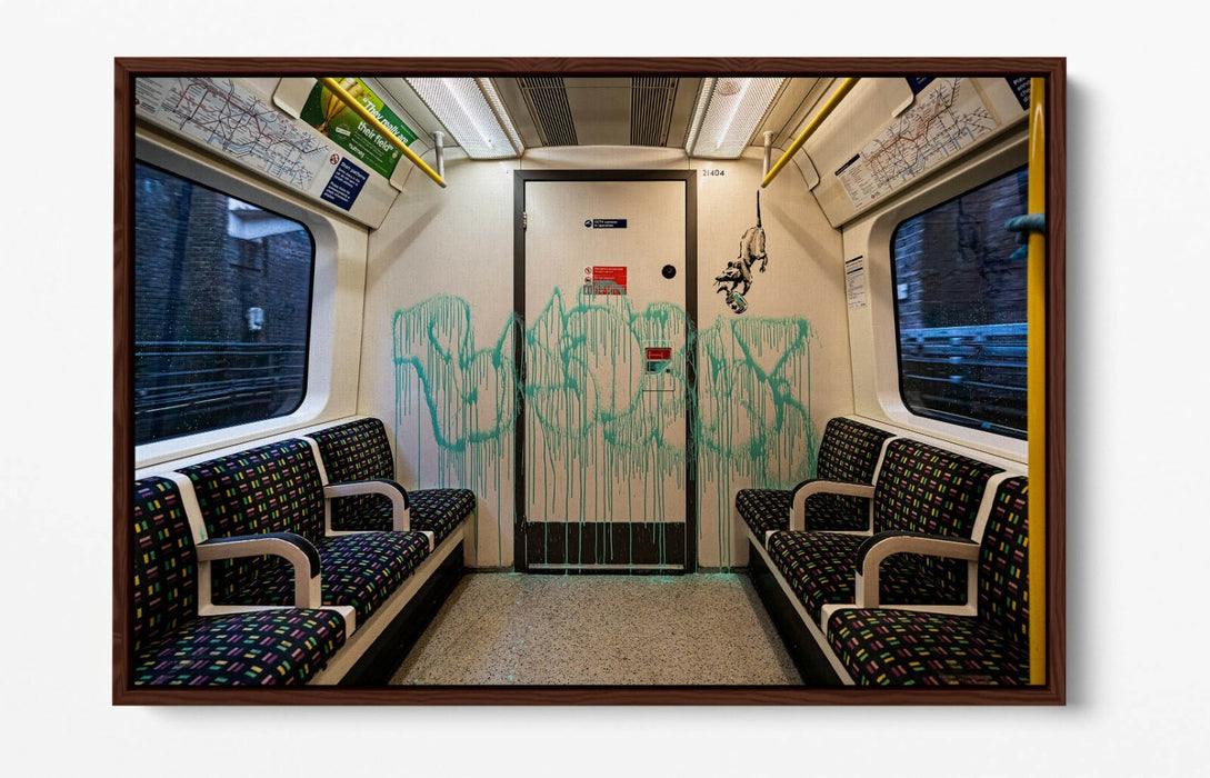 BANKSY UNDERGROUND RATS -FLOAT EFFECT CANVAS WALL ART PIC PRINT- BLUE GREEN