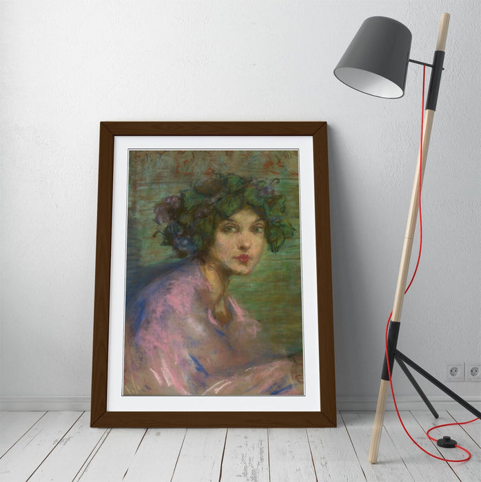 Framed Wall Art - Alice Pike Barney Bacchante Poster Print With Wood Grain Frame