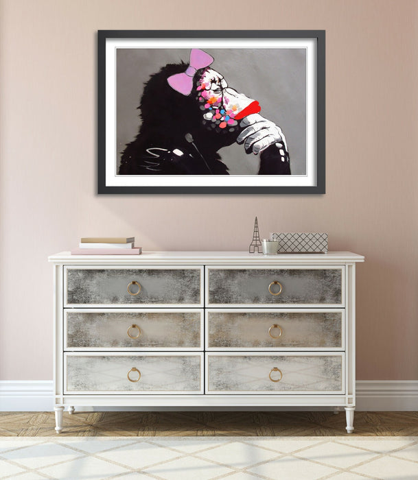 Banksy Framed Poster – Female DJ Monkey Artwork | Urban Wall Art Print