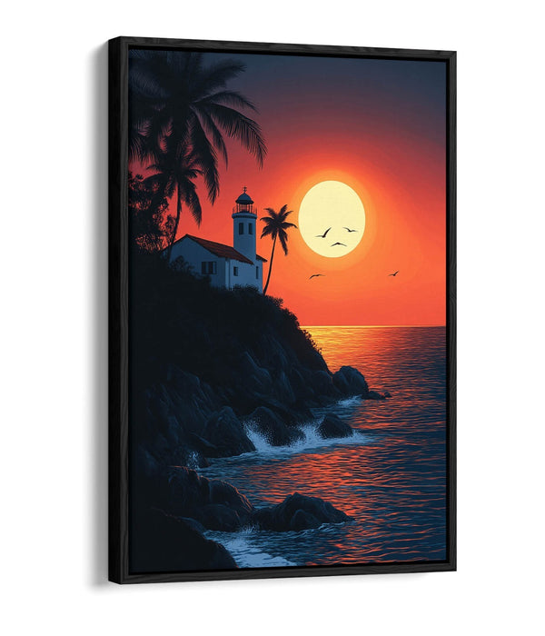 Coastal Canvas Wall Art – Orange Sunset Print With Float Effect Frame
