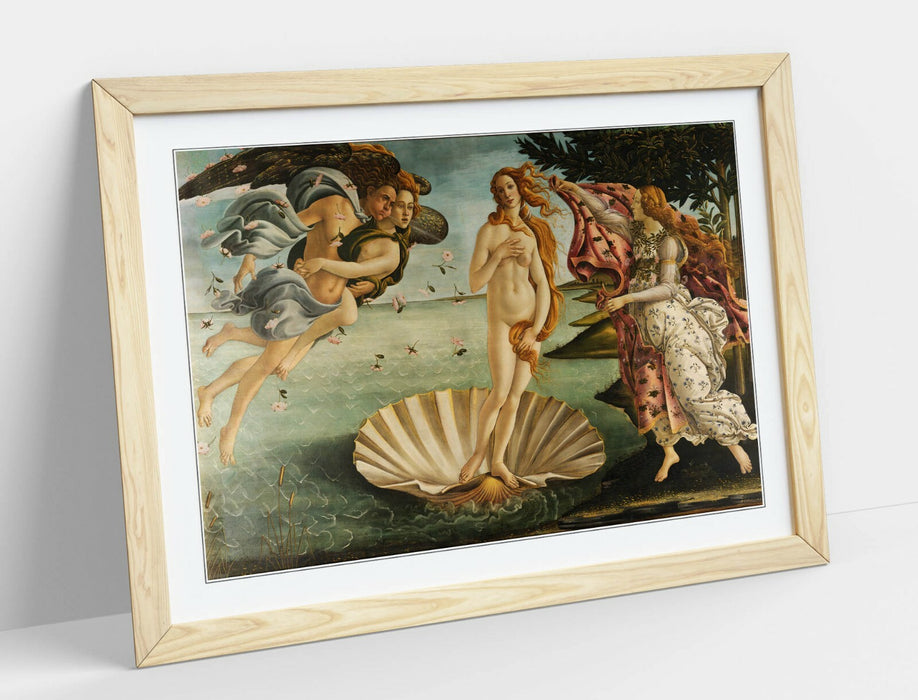 Framed Wall Art - Sandro Botticelli Birth Of Venus Print With Wood Grain Frame