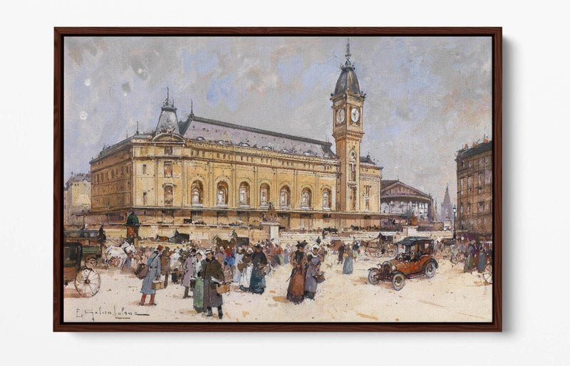Float Effect Canvas Art – Eugene Galien-Laloue Lyon Station Painting on Custom MDF Frame