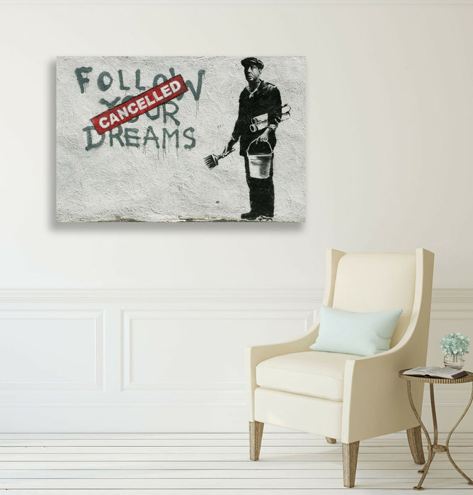 BANKSY - FOLLOW YOUR DREAMS CANCELLED CANVAS WALL ART PRINT ARTWORK GRAFFITI