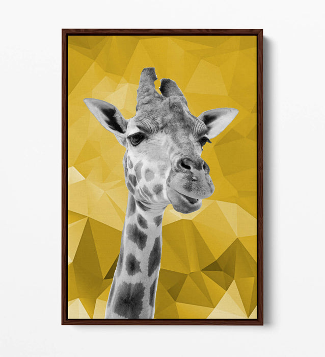 MUSTARD GEO GIRAFFE -FLOAT EFFECT CANVAS WALL ART PIC PRINT- BLACK & WHITE