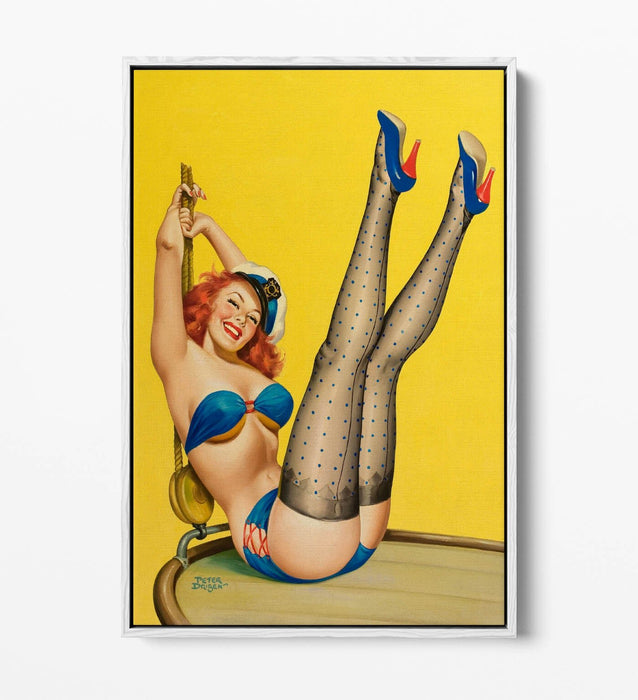 Pin Up Girl Canvas - Vintage Wall Art With Sailor Outfit Print | Float Effect