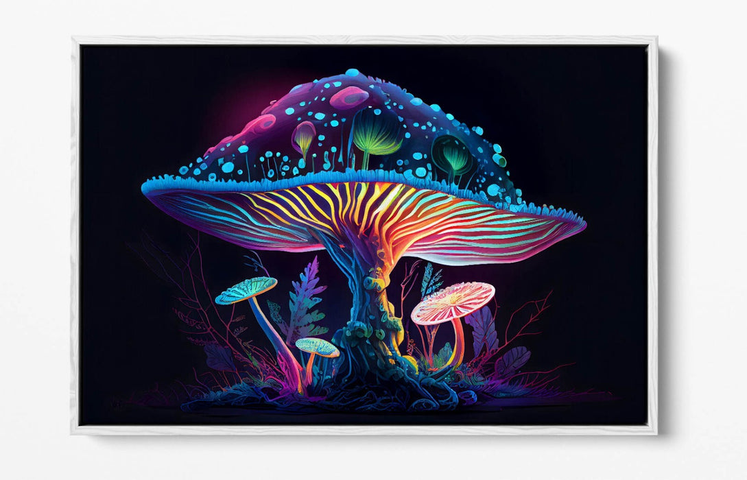 Canvas Wall Art – Rainbow Glowing Mushroom Print | Float Effect Canvas Home Decor