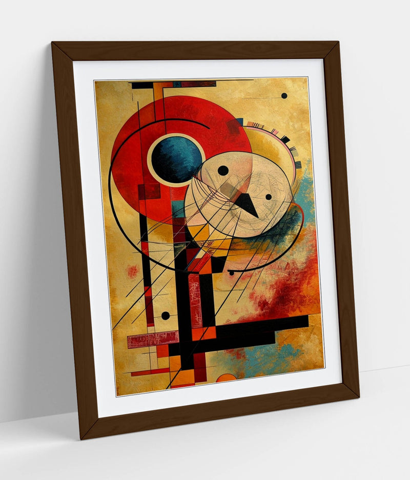 Framed Wall Art Abstract Red Beige Pattern Kandinsky Style Print - Handmade UK