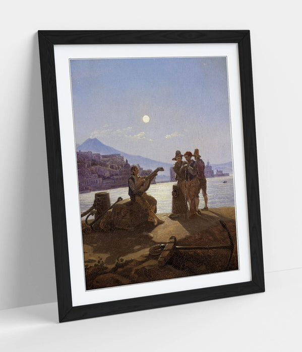 Framed Wall Art - Carl Gustav Carus Italian Fishermen Print With Woodgrain Frame