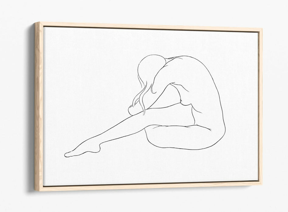 Nude Line Art Canvas - Blue Woman Line Drawing | Float Effect Wall Art