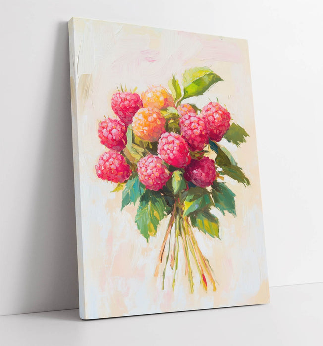 Red Raspberries Wall Art - Handmade Canvas Print with Premium Varnish Finish