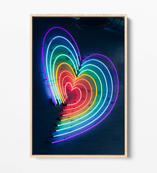 Neon Lights Canvas - Rainbow Heart Decor | Float Effect Art On Custom MDF Frame