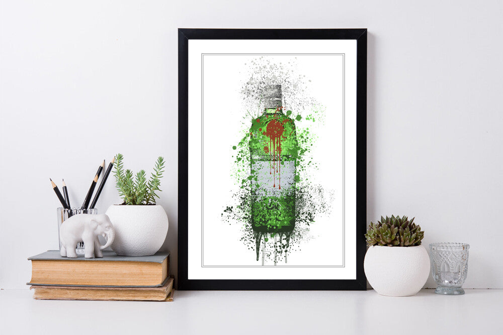 Gin Bottle Wall Art – Handmade Framed Art Print With Woodgrain Frame & Matte Finish