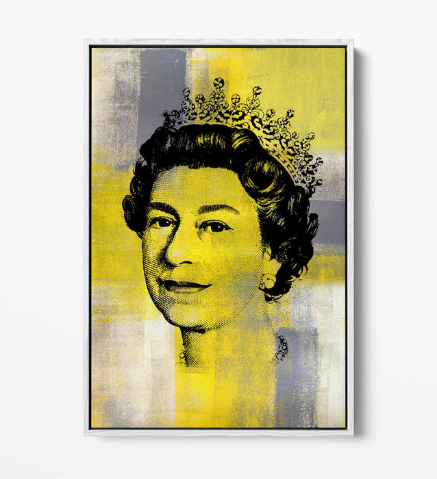 QUEEN YELLOW GREY -FLOAT EFFECT CANVAS WALL ART PIC PRINT- BLACK