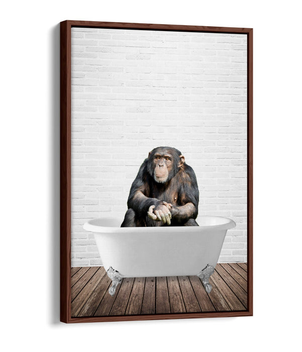 CHIMP IN BATHTUB -QUIRKY BATHROOM FLOAT EFFECT CANVAS WALL ART PIC PRINT