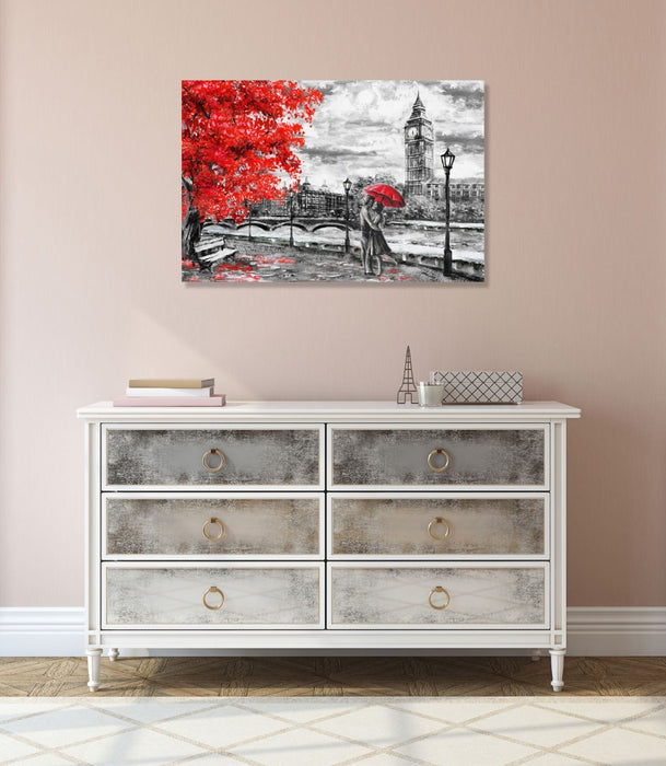 Canvas Wall Art – London Big Ben Red Umbrella Handmade Oil Painting Print