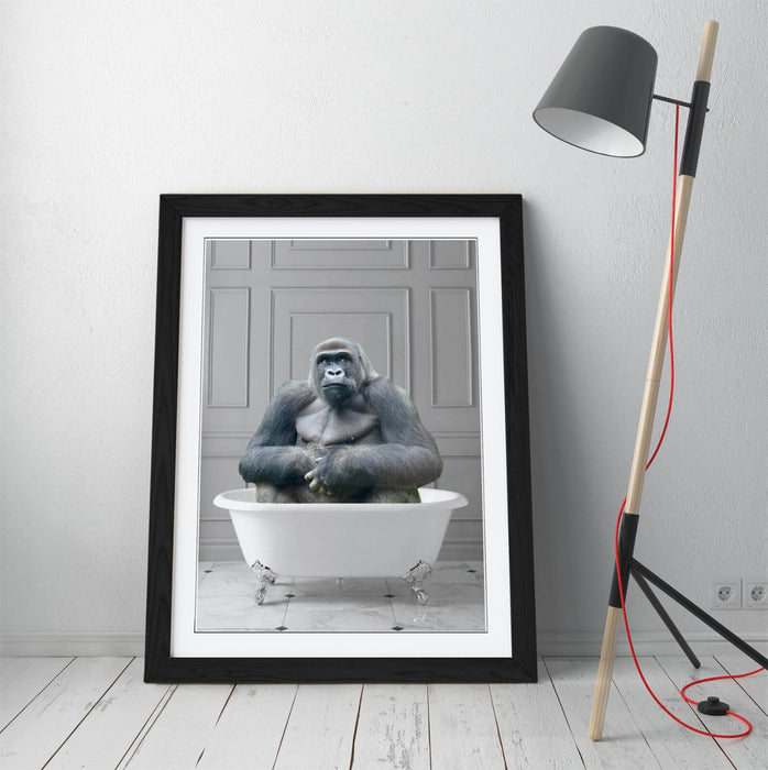 GORILLA IN BATHTUB -QUIRKY ART FRAMED POSTER PICTURE PRINT BATHROOM ARTWORK
