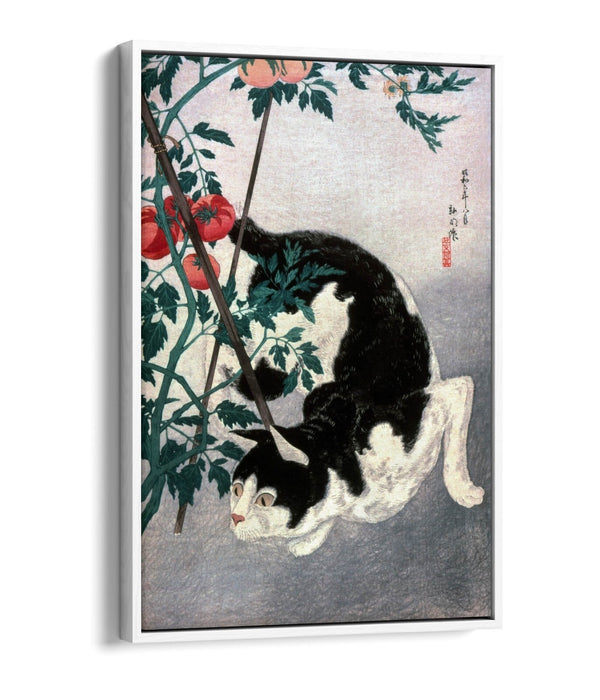 Canvas Wall Art | Handmade Cat With Tomato Plant Print - Float Effect, Premium Frame