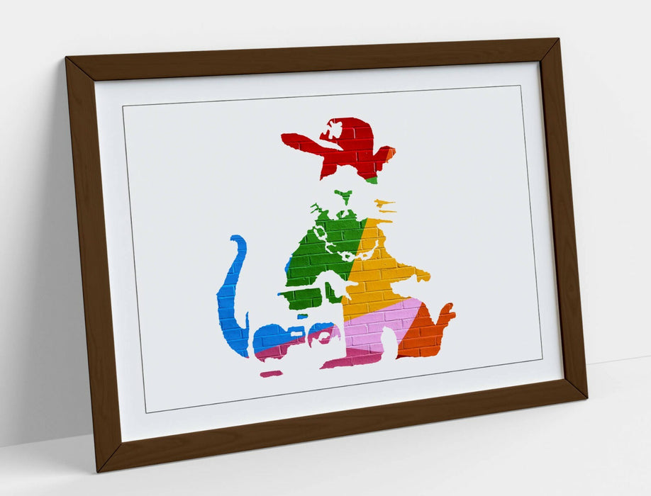 BANKSY, GANGSTA RAT RAINBOW WALL EFFECT ART -FRAMED WALL ART PICTURE PRINT