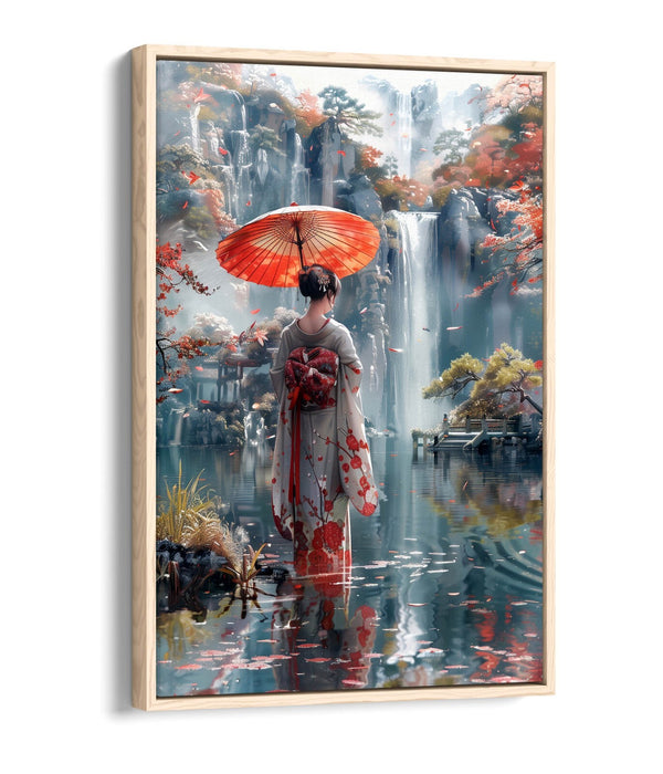 Float Effect Canvas Art – Japanese Geisha Waterfall Print | Handmade UK Canvas