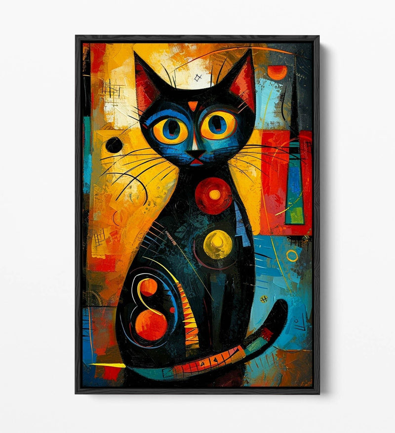 Black Cat Canvas Art – Abstract Wall Art With Float Effect Frame