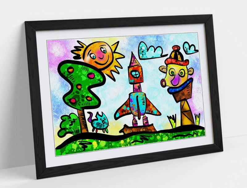 Kids Bedroom Art - Colorful Framed Poster Print With Wood Grain Frame