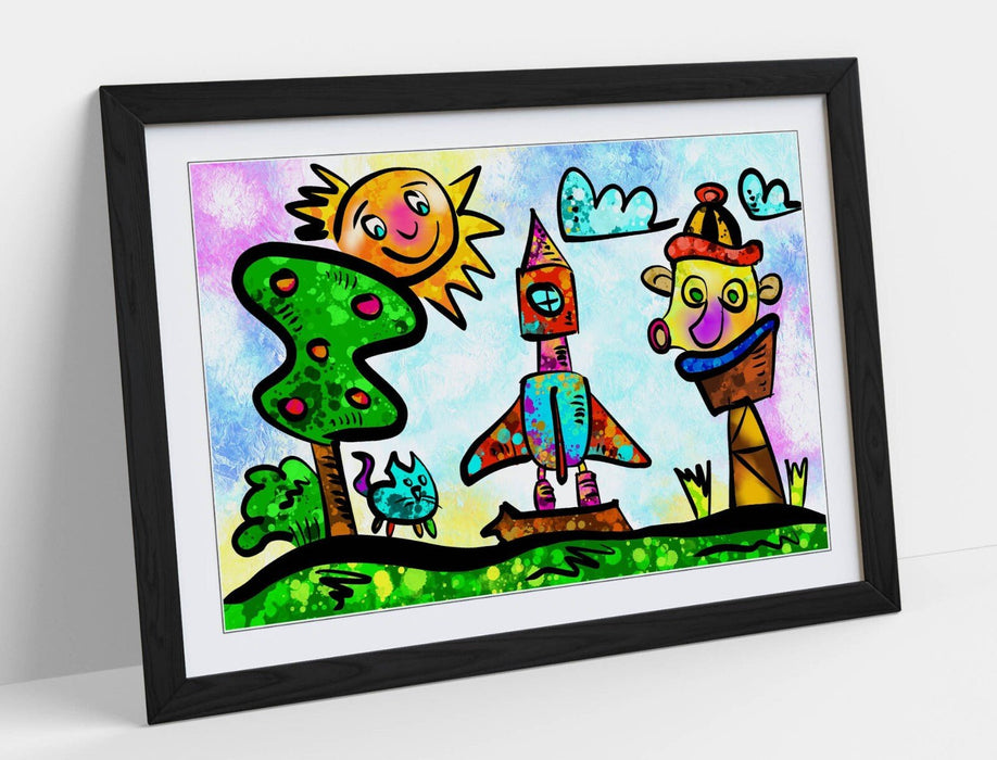 Kids Bedroom Art - Colorful Framed Poster Print With Wood Grain Frame
