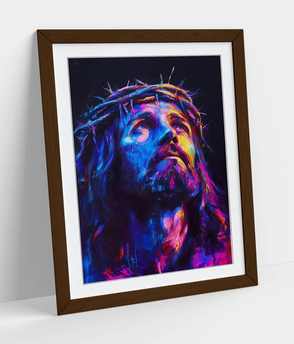 Jesus Christ Wall Art - Purple Portrait Framed Poster Print | Contemporary Religious Decor