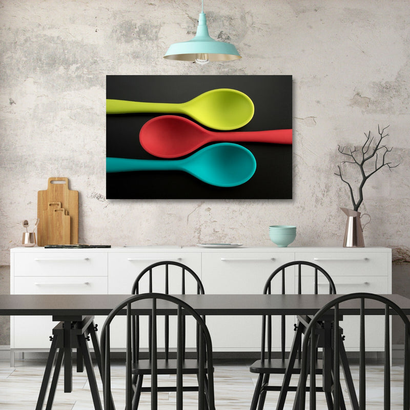 Kitchen Canvas Art – Colorful Spoons Cafe Wall Decor | Handmade Premium Print