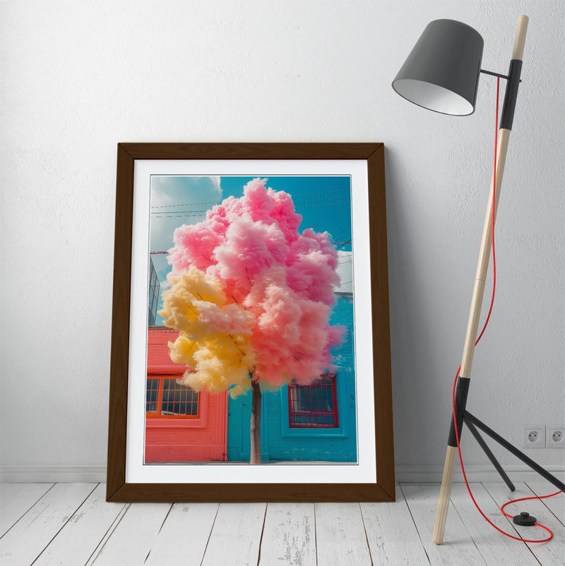 Framed Wall Art – Multi Colour Cotton Candy Tree Contemporary Poster Print