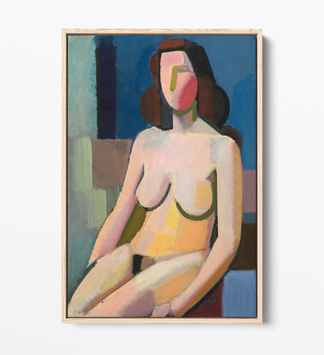 Float Effect Canvas Art - Seated Female Model On Premium MDF Frame With Varnish Finish