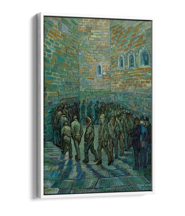 VAN GOGH PRISONERS' ROUND -FLOAT EFFECT CANVAS WALL ART PIC PRINT- BLUE GREEN