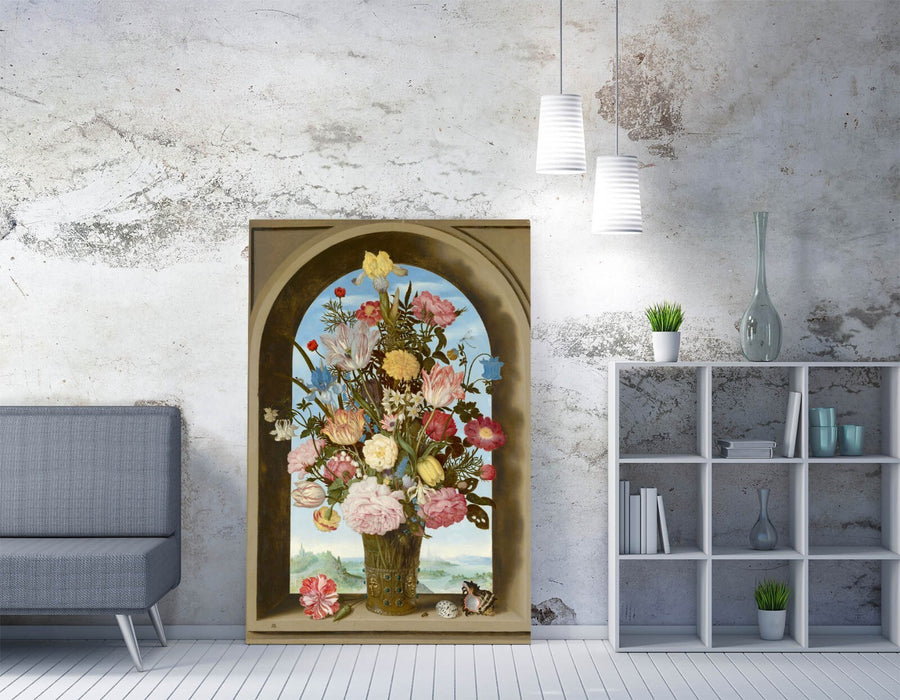 AMBROSIUS BOSSCHAERT, FLOWERS IN A WINDOW -CANVAS WALL ART ARTWORK PRINT