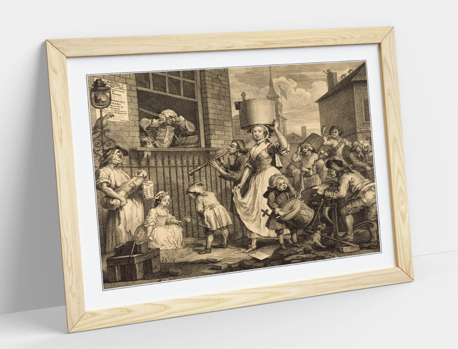 Framed Wall Art - William Hogarth The Enraged Musician Classic Art Print with Woodgrain Frame