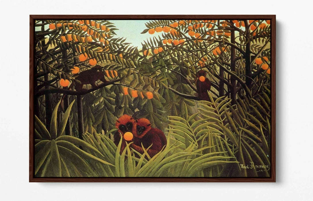 Canvas Wall Art - Apes In Orange Grove Print | Float Effect Canvas Print UK