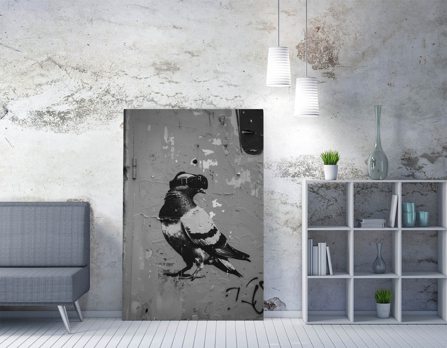 Canvas Wall Art – Pigeon Wearing VR Headset Urban Street Art Print on Archival Grade Canvas