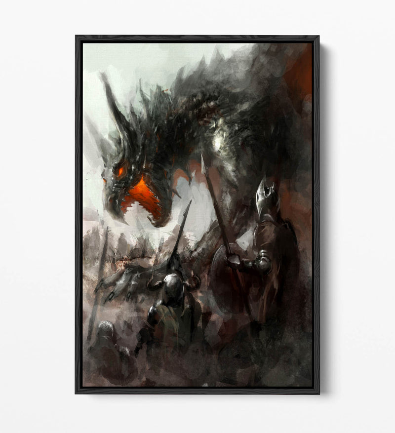 Canvas Wall Art – Watercolour Dragon & Knights Float Effect Print with Premium Frame