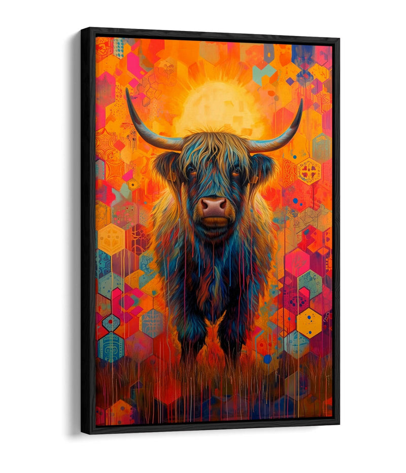Highland Cow Canvas – Multi Colour Print Animal Home Decor | Float Effect Frame