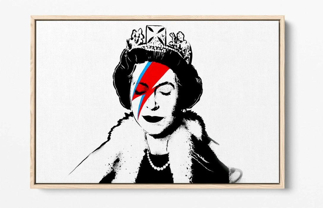 BANKSY QUEEN DAVID BOWIE -FLOAT EFFECT CANVAS WALL ART PIC PRINT- BLACK & WHITE