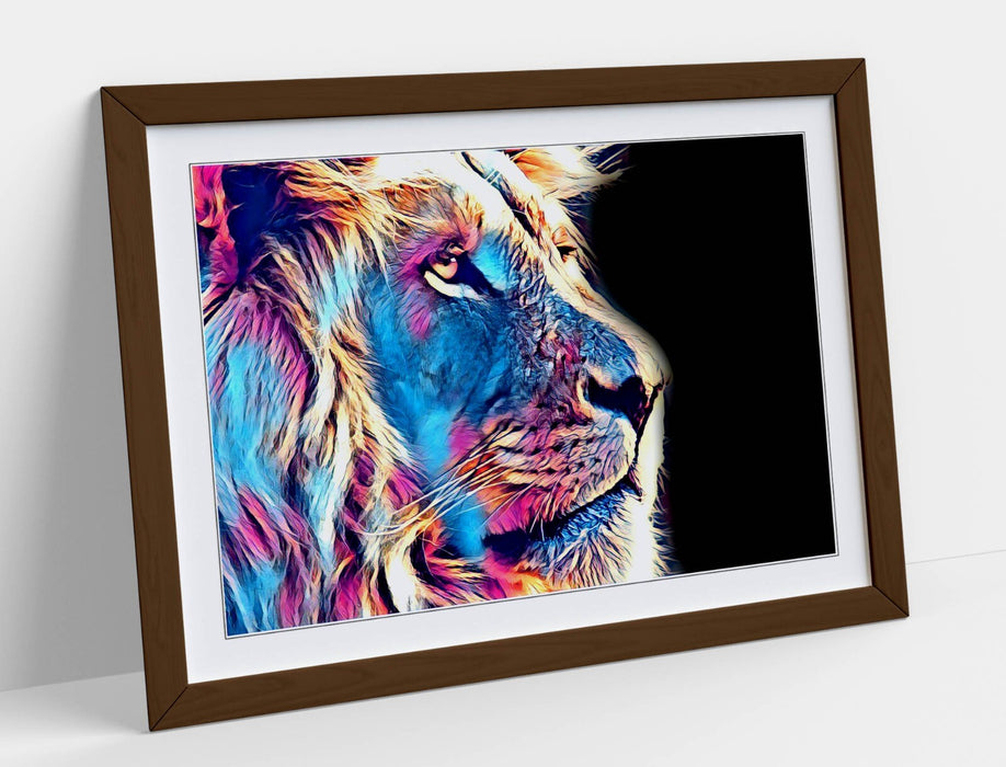PURPLE BLUE LION SKETCH BLACK BACKGROUND 2 -FRAMED ART POSTER PICTURE PRINT