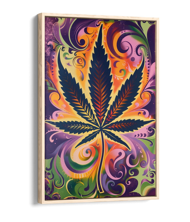 Weed Leaf Canvas Art - Multi Colour Artwork | Float Effect Canvas Print
