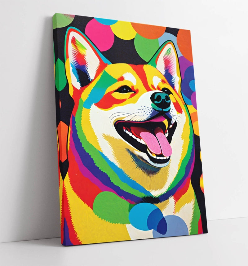 Shiba Dog Canvas - Colorful Smiling Shiba Artwork | Handmade Ready To Hang Art