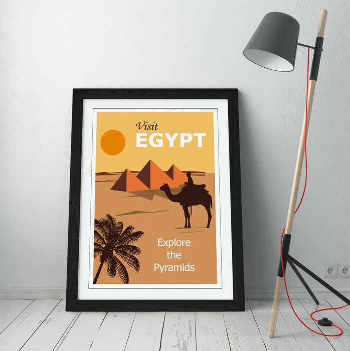 VINTAGE RETRO VISIT EGYPT TRAVEL POSTER, PYRAMIDS -FRAMED WALL ART PICTURE PRINT