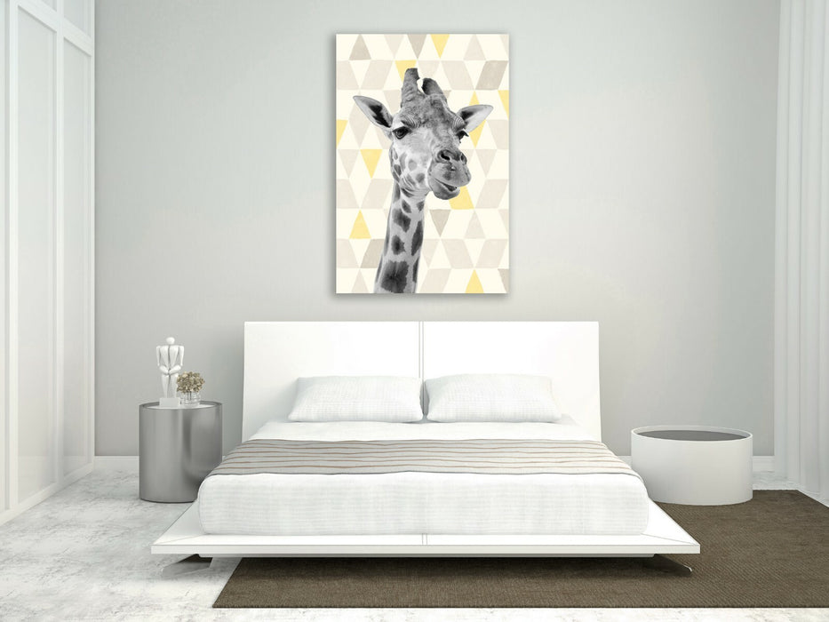 Giraffe Canvas Wall Art - Handmade Geometric Animal Decor | Mustard Yellow Print
