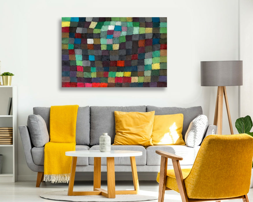 Canvas Wall Art – Coloured Squares Abstract Paul Klee Artwork With Premium Varnish Finish