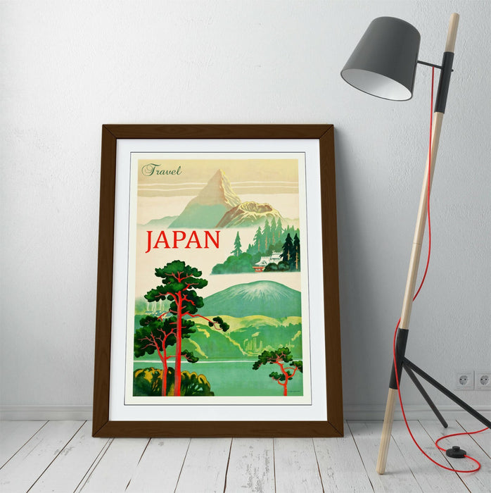 VINTAGE RETRO JAPAN TRAVEL POSTER -FRAMED WALL ART PICTURE PRINT- RED