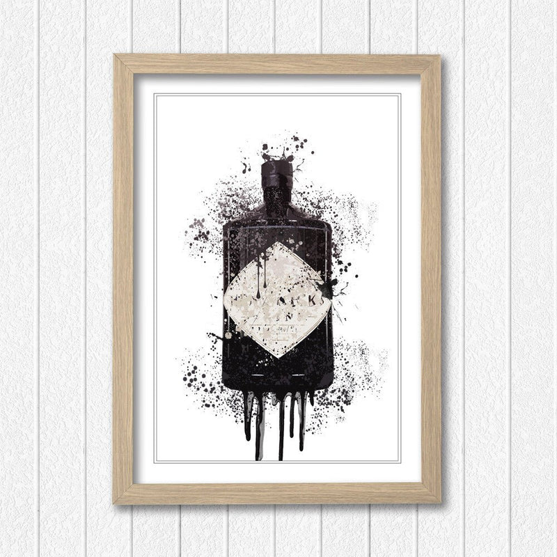 Gin Bottle Splash Art - Hendrix Framed Wall Art With Woodgrain Frame
