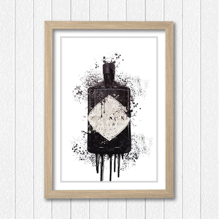 Gin Bottle Splash Art - Hendrix Framed Wall Art With Woodgrain Frame