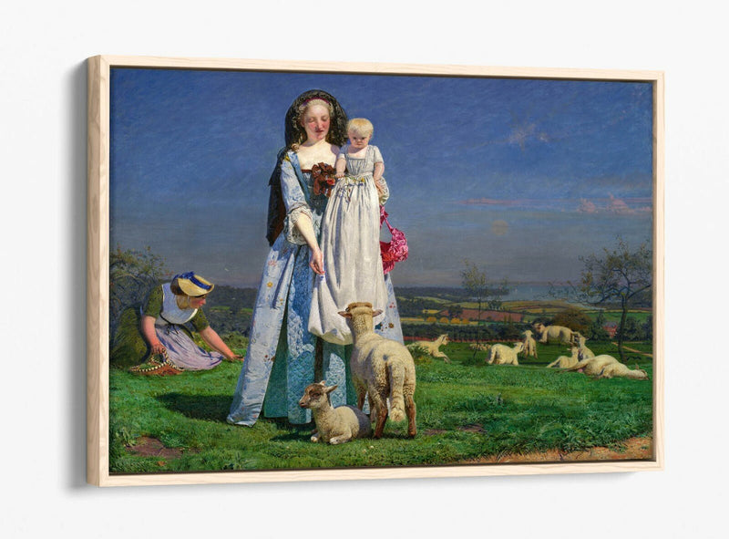 Canvas Wall Art - Ford Madox Brown Pretty Baa Lambs | Float Effect Premium Frame