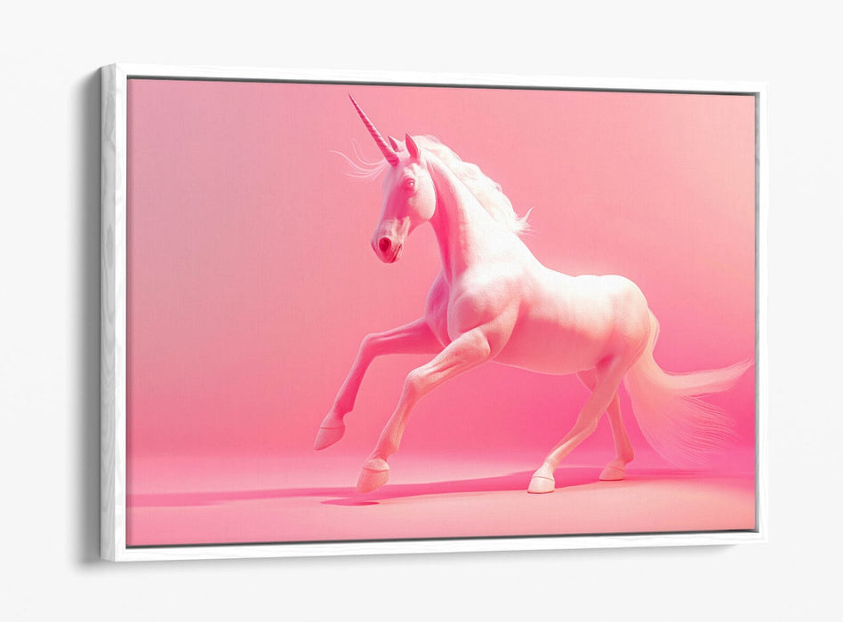 Unicorn Canvas Art – Pink White Float Effect Print for Kids Bedroom Decor